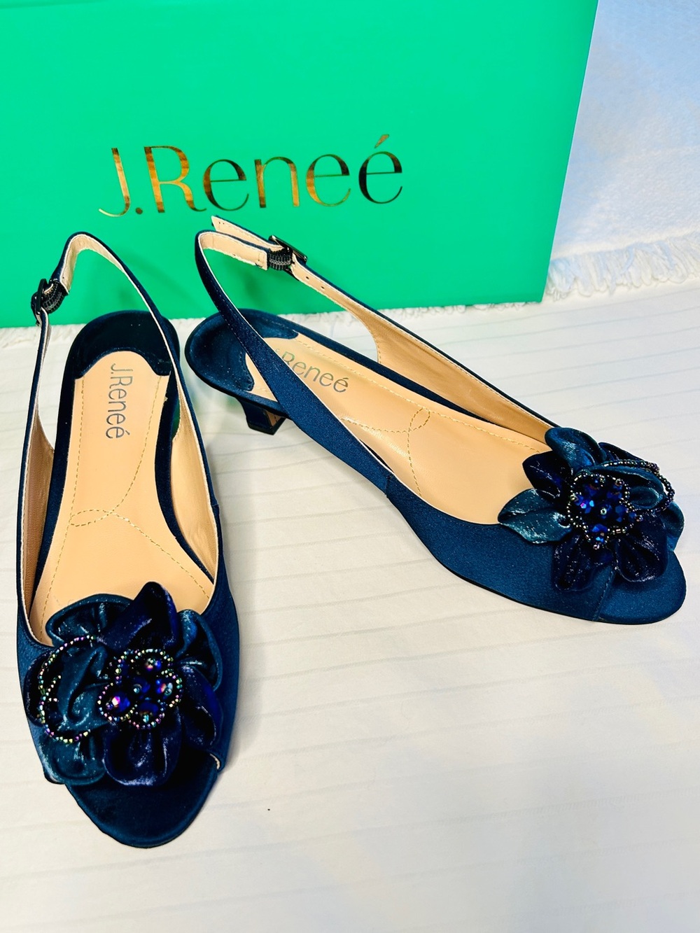J. Renee Leonelle Navy Satin Slingback Pump 8M
